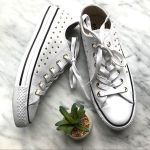 white leather converse with gold studs
